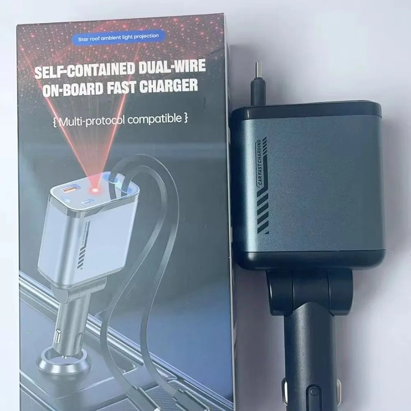 Bluejw Retractable Car Charger 120W, 4-in-1 Automobile Charger Adapter with Starlight & Dual USB Ports, Type-C Fast Car Phone Charger - Image 5